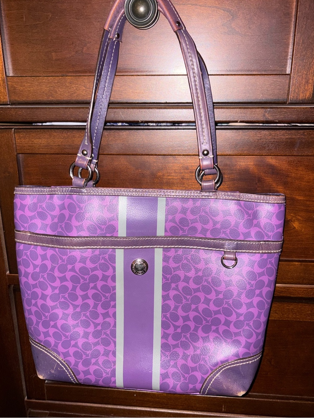 Coach Purple Logo Patterned Tote - Heritage Chelsea